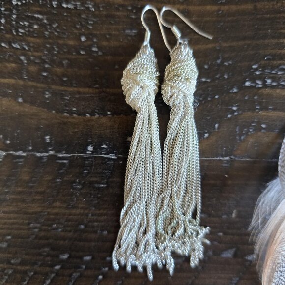 Lot of 2 Pairs Boho Dangle Earrings Tassel Feather Festival Summer Elegant Artsy - Picture 2 of 5